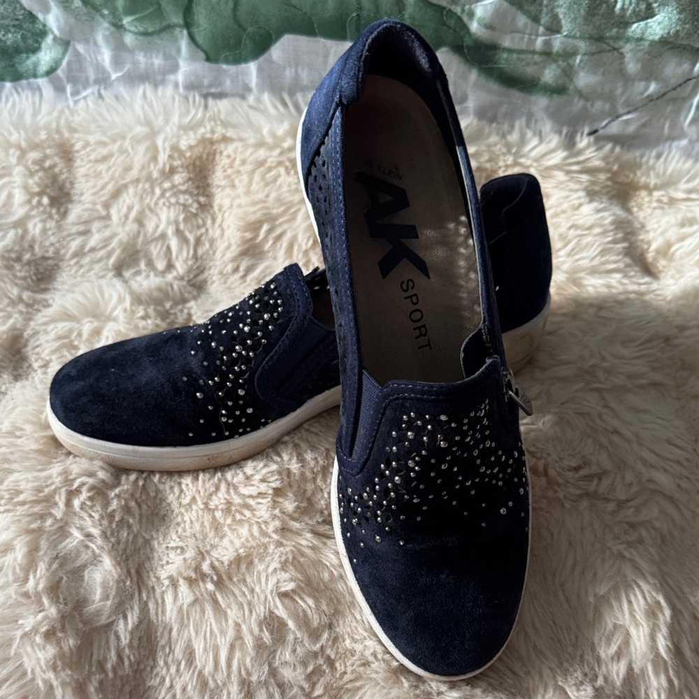 Women's Navy Slip-On Sneakers with Stud Detail